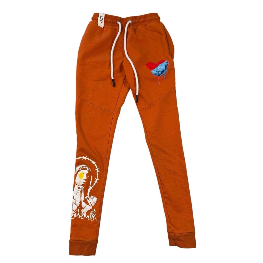 Fifth Loop Mens Jogger Sweatpants Small Orange Graphic Streetwear Hip Hop Urban